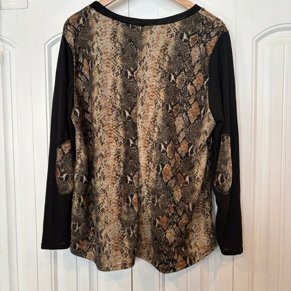Story Tell Snakeskin‎ Print Elbow Patch Long Sleeve Size 2X - Picture 2 of 6